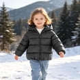 thumbnail image 5 of Girls Solid Hooded Padded Jacket Zip up Long Sleeve Quilted Coat Thick Warm Winter Outerwear for Toddler Little Girls Daily Outdoor Wear Black 12 Months, 5 of 8