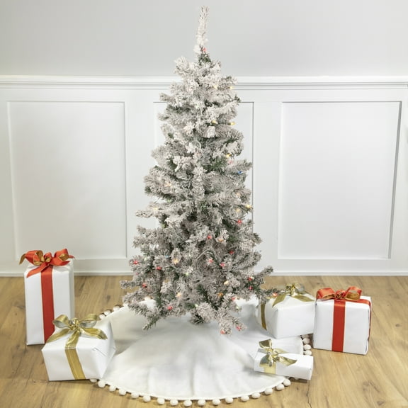 Northlight 4.5' Pre-Lit Medium Heavily Flocked Pine Artificial Christmas Tree, Multicolor Lights