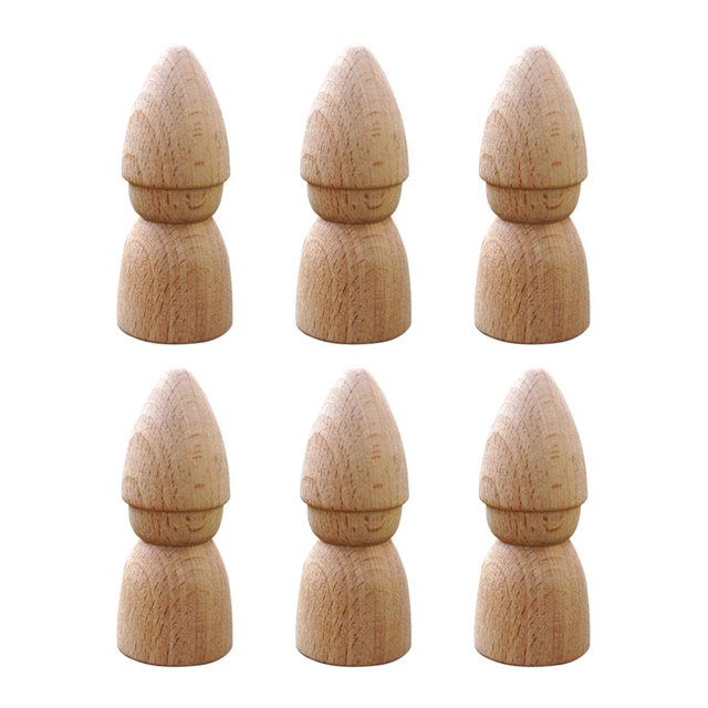 ColoMX 6pcs figuras de madera de bricolaje juguetes de muñecas hechas a mano artesanía de títeres pintados a mano (beige)