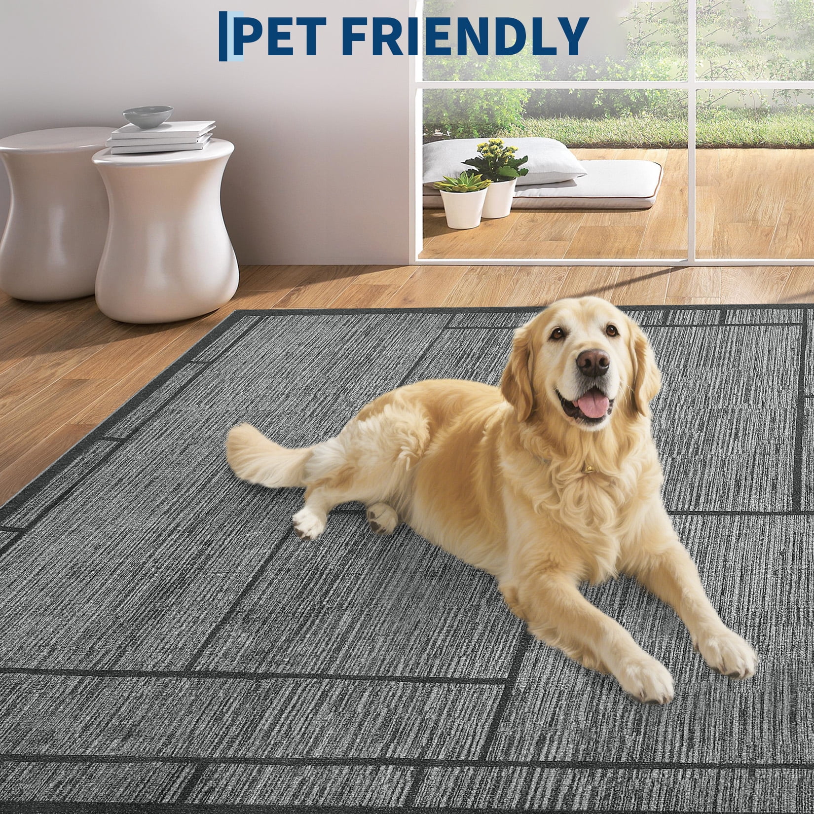 Garvee 8'x10' Modern Geometric Area Rug Solid Rug Living Room Rug, Washable Rug Non-Slip Low Pile Indoor Carpet for Bedroom Dining Room, Dark Gray
