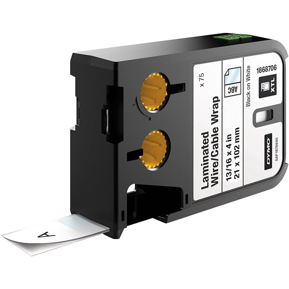 Dymo 1868706 Enrubannage de Fil/câble Laminé, 21mm par 102mm, Noir sur Blanc