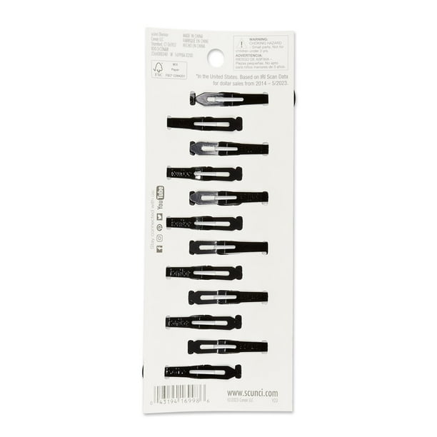 Scunci Open Center Metal Snap Clip Hair Barrettes, Black, 12 Count