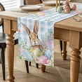 thumbnail image 2 of Easter Table Runner 70 Inches Long for Kitchen Dining, Spring Rabbit Eggs Seasonal Flowers Blue Lattice Dresser Scarf Farmhouse, Dining Table Decorations for Wedding/Parties, 13 x 70 In, 2 of 8