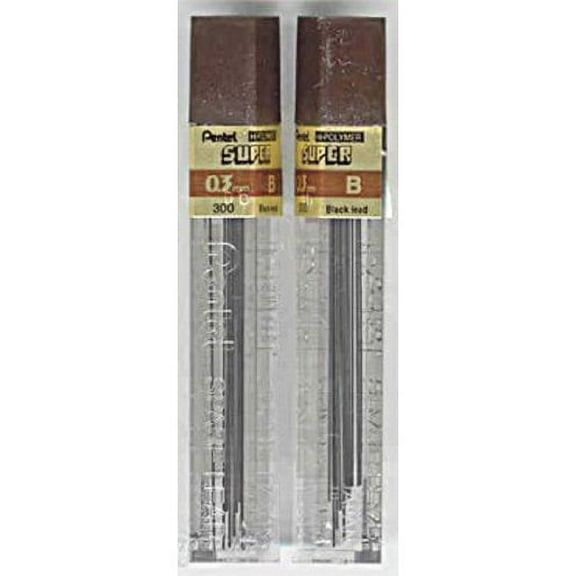 2 Tubes PENTEL Super Hi-Polymer Lead 0.3 mm B