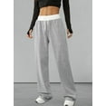 thumbnail image 6 of Women'S Contrast Color Waistband Sweatpants Wide Leg Pants with Drawstring Buckle Light Linen Gray M, 6 of 8