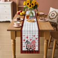 thumbnail image 2 of Red Valentine's Day Table Runner - 70 Inch Long Love Heart Gnomes Grey Plaid Cotton and Linen Blended Dress Scarves Farmhouse Table Runner for Kitchen Dining, Coffee Table, 13" x 70", 2 of 8