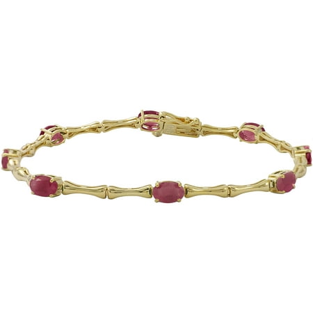 Created Ruby 1 Micron Gold over Sterling Silver Bamboo Link Bracelet, 7.5