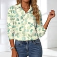 thumbnail image 6 of felwors Button Down Shirt for Women 3/4 Sleeve Blouses Floral Printed Tops Business Casual Work Outfits (Light Green, L), 6 of 8