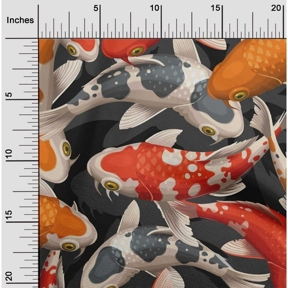 oneOone Cotton Jersey Black Fabric Koi Fish Ocean Fabric For Sewing Printed Craft Fabric By The Yard 58 Inch Wide