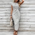 thumbnail image 5 of Bnwani Maxi Dresses for Women,Women Dresses,Crew Neck,Striped,Drawstring,Casual,Gray,L, 5 of 5