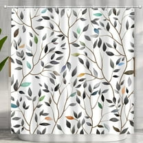 Boho Black Floral Shower Curtain, Spring Gray Botanical Flower Leaves Bohemian Fabric Shower Curtain Set with 12 Hooks, Bathroom Bathtub Accessories Decor Cloth Curtain 72x72 Inches