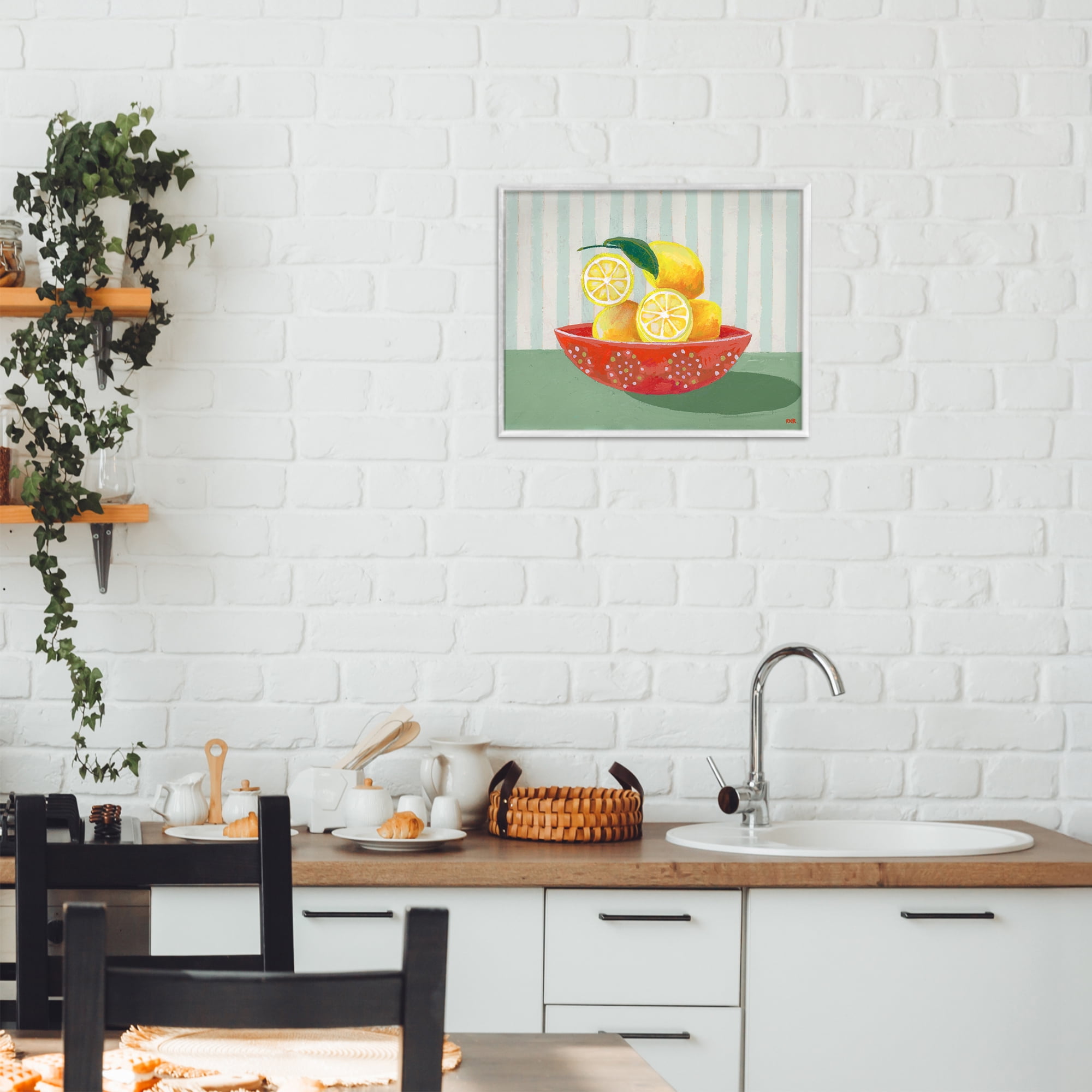 Stupell Industries Sunny Lemons in Red Bowl White Framed Giclee Art, design by Rachael Reese