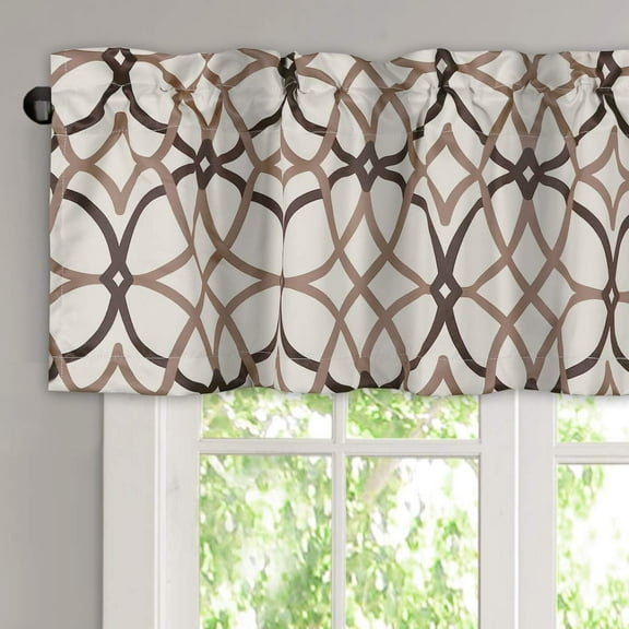 Blackout Curtain Valances for Kitchen/Bathroom - Thermal Insulated Window Valances for Living Room/Bedroom Rod Pocket Short Curtain 1 Panel, 52x18 inch, Geo in Taupe and Brown