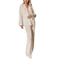 thumbnail image 2 of Womens Outfits Loose Solid Lapel Long Sleeve Buttoned Drapey Top And Trousers 2 Piece At Home Wear Women's Clothing Sets L, 2 of 9