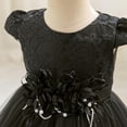thumbnail image 6 of Girl's 3D Flower Waist Tulle Dress, Baby Toddler Flower Girl Wedding Dress with Bowknot, Shiny Butterfly Pageant Formal Dress for Birthday Christmas Party, 6M-5Y Black 100, 6 of 7