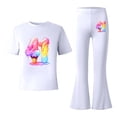 thumbnail image 5 of Rhuody Ensembles pour Filles Rentrée des Classes Imprimés de Dessins Animés Manches Courtes Survêtement Col Rond Hauts Pantalons Évasés Mignons Vêtements de Printemps Blanc 7-8 Ans, 5 of 5