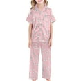 thumbnail image 3 of WOYY Tween Girls 3 Piece Bow Sleepwear Set Short Sleeve Button Shirt Shorts Pants Outfits, Sizes 12-13, 3 of 5