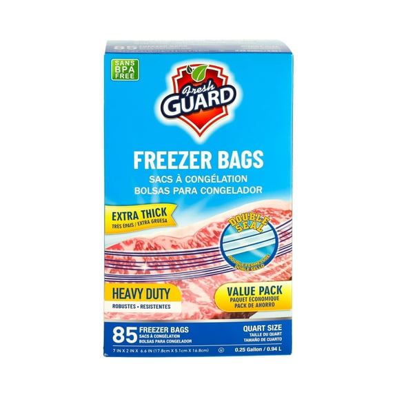 Freezer Bags Quart Size - 85 Count Heavy Duty Resealable Bags for Food Storage; Freezer & Refrigerator Safe; Perfect for Meats, Vegetables, Fruits; Kitchen Organization