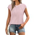 thumbnail image 2 of Delayuji Womens T Shirts Short Sleeve Pleated Casual Cap Sleeve Summer Tops Blouses Pink S Polyester Short Sleeve Shirts for Women, 2 of 9