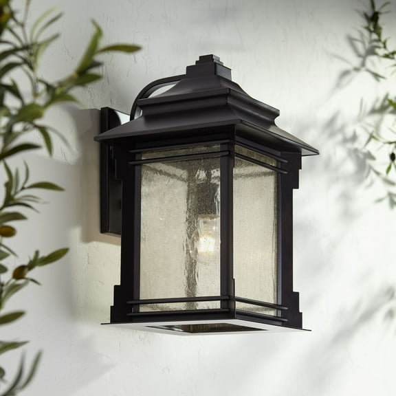 Franklin Iron Works Hickory Point Rustic Farmhouse Outdoor Wall Light Fixture Walnut Bronze 19" Frosted Cream Glass for Post Exterior Barn Deck House