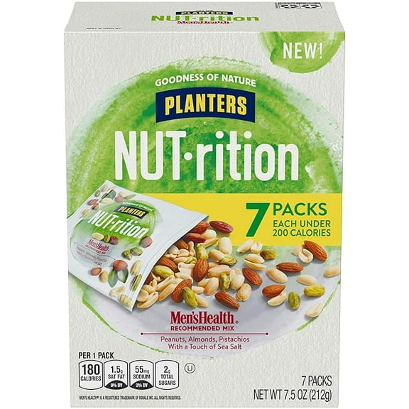 Planters NUT-RITION MEN'S HEALTH Recommended Nut Mix with Peanuts, Almonds, Pistachios Sea Salt, 7 ct of 1.25 oz Packs