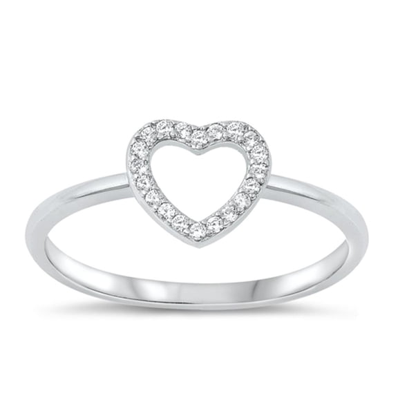 Clear Cubic Zirconia Love Ring 925 Sterling Silver Promise Heart Band White Jewelry Female Size 10