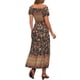 thumbnail image 3 of Vestido Boho de Mujer Inspire Chic con Mangas Cortas Abullonadas, Off-Shoulder, Floral, Smocked, Maxi, Negro, Talla M, 3 of 6