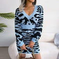 thumbnail image 5 of Womens V-Neck Casual Knit Dress Slim Waist Long Sleeve Mini Dress 2024 Fashion Tiger Printed Short Dresses, 5 of 7