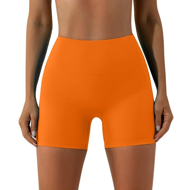 Aayomet Women's Fitness Yoga Shorts High Waist Women's Dance Volleyball  Lifting Shorts Yoga Shorts Pack with Pockets,Orange S