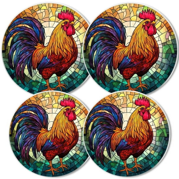 Electric Stove Burner Covers, Set of 4,White Round Cover for Gas Stovetop,8 and 10 Inch,Rooster In The Style Of Dark