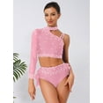 thumbnail image 7 of iiniim Women's Lyrical Jazz Dance Outfits One Shoulder Crop Top with Feather Briefs Skirt Dancewear Pink S, 7 of 7