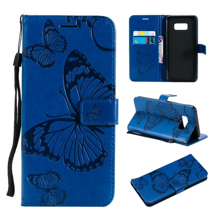 S8 Case, Samsung Galaxy S8 Case - Allytech Premium Wallet PU Leather with Fashion Embossed Floral Butterfly Magnetic Clasp Card Holders Flip Cover with Hand Strap,