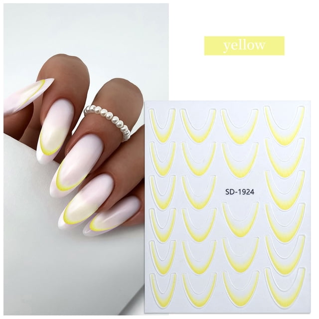 Pegatinas para uñas con degradado francés. Decoración fácil de uñas. Larga duración