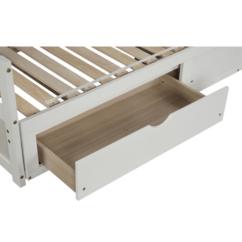 Kepooman Home Wooden Full Daybed Bed Frame with Two Storage Drawers for Bedroom Study Room, White Kepooman Home Wooden Full Daybed Bed Frame with Two Storage Drawers for Bedroom Study Room, White