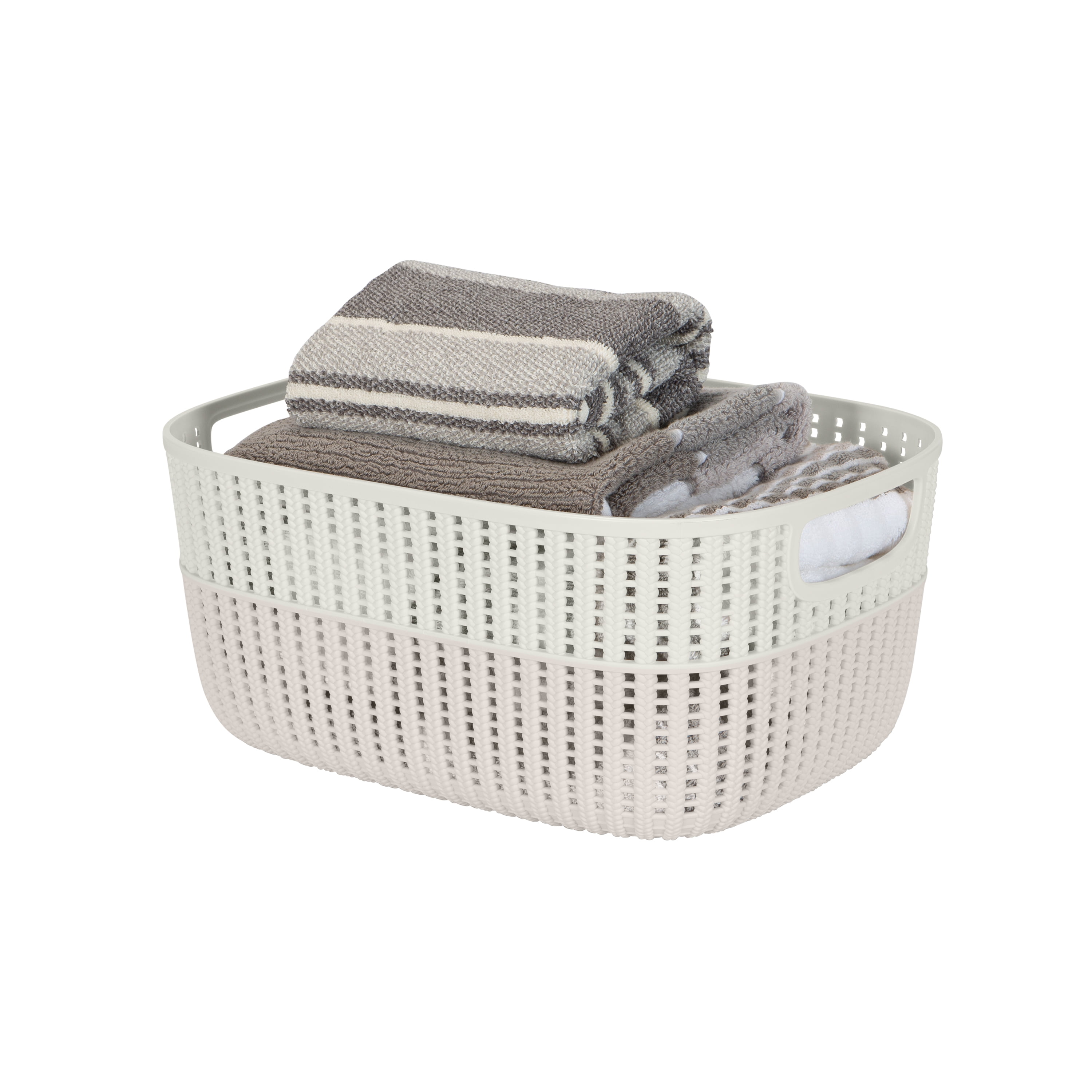 Simplify 2 Pack 2-Tone Decorative Large Plastic Storage Basket in Ivory