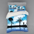 thumbnail image 2 of Ambesonne Nature Bedding Set 3 Pcs, Man Dog Lake Tree Moon, Twin XL, Sky Blue Black White, 2 of 3