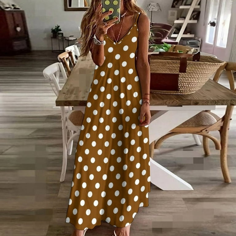 White And Brown Polka Dots Sleeveless Dress Women's Evening Dress Womans  Clothing - Walmart.com