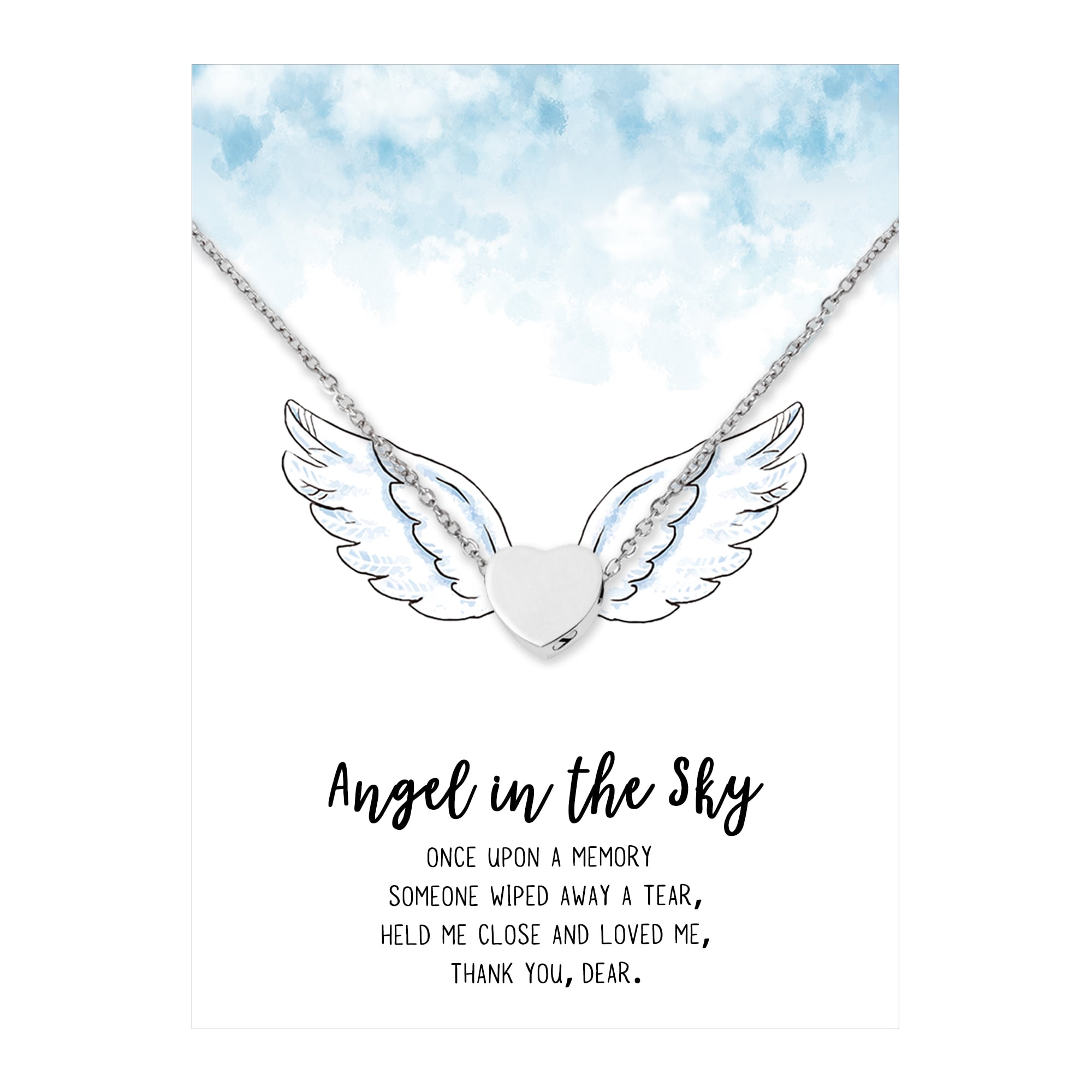 Anavia Mini Heart Cremation Jewelry Stainless Steel Keepsake Memorial Urn Necklace for Human with"Angel in the Sky" Comfort Card-[Silver]