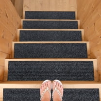 Ottomanson Indoor/Outdoor Non-Slip Stair Treads for Wooden Steps 8" x 30" Rubberback Step Mat, 7 Pack, Black
