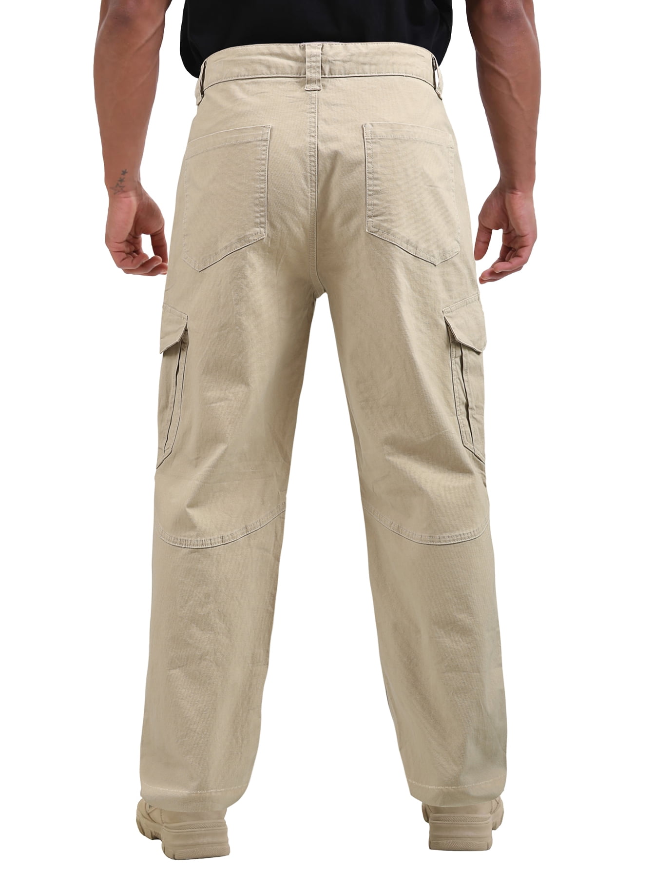 TRGPSG Men's Lightweight Cargo Pants with 8 Pockets,Comfor Work Pants Ripstop Cargo Pants Water Resistant Outdoor Hiking Work Pants,Khaki Size 34