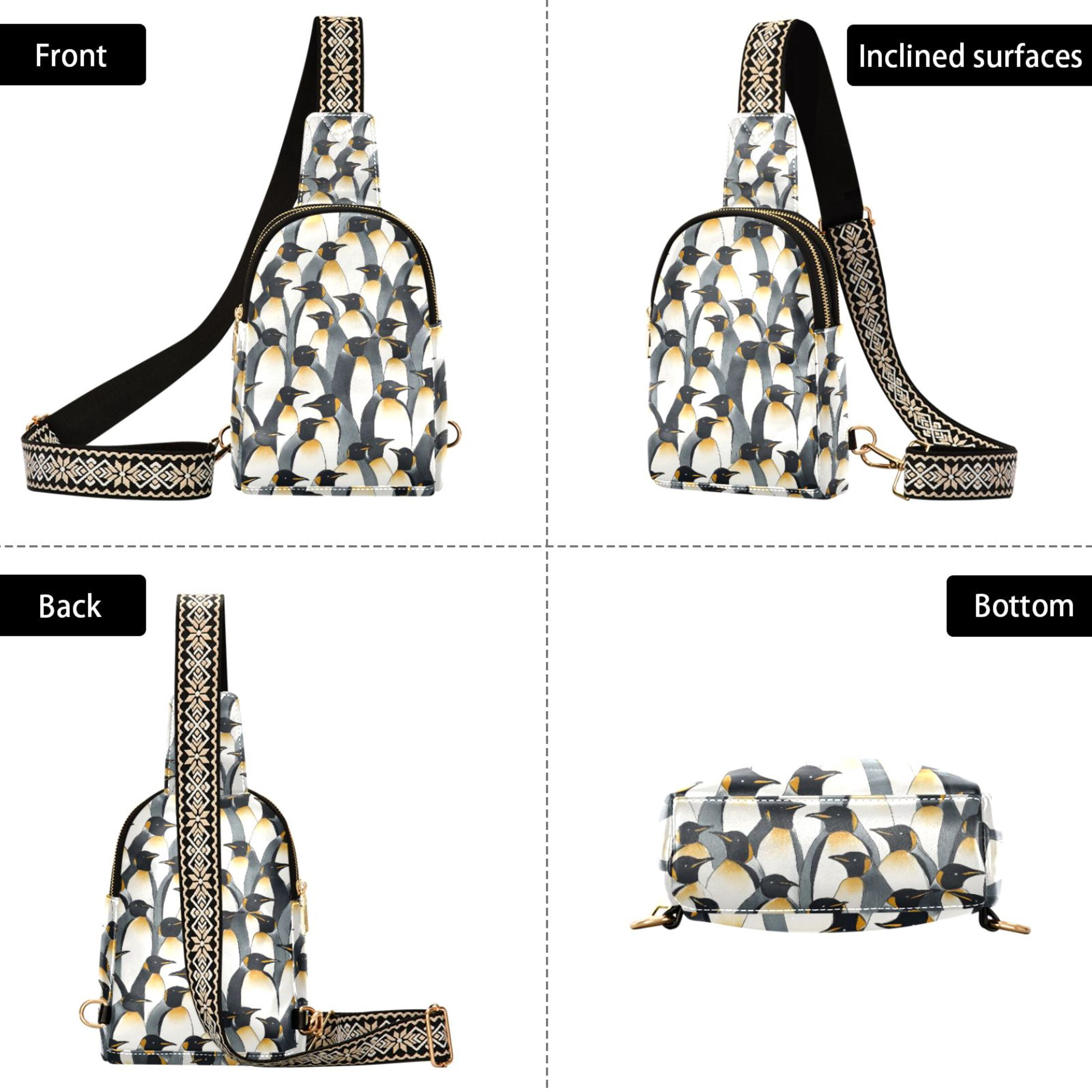 ALAZA Penguins Pattern Sling Bag for Women Men Waterproof Crossbody Chest Bags