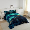 thumbnail image 3 of Vintage Steam Engine Bedding Set Old Train Car Twin Comforter Set Child Retro Locomotive Down Comforter Railway Track Transport Bed Set Turquoise Moon Starry Galaxy Quilt Set,Cyan, 3 of 7