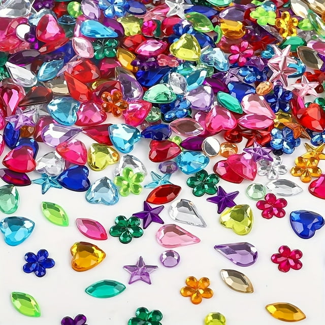 600pcs Large Acrylic Rhinestones Assortment - Vibrant Flat Back Craft Gems in Various Shapes and Sizes (6-13mm) for DIY Card Making, Crafts Decorations, and Embellishments - Unscented and Easy to Use