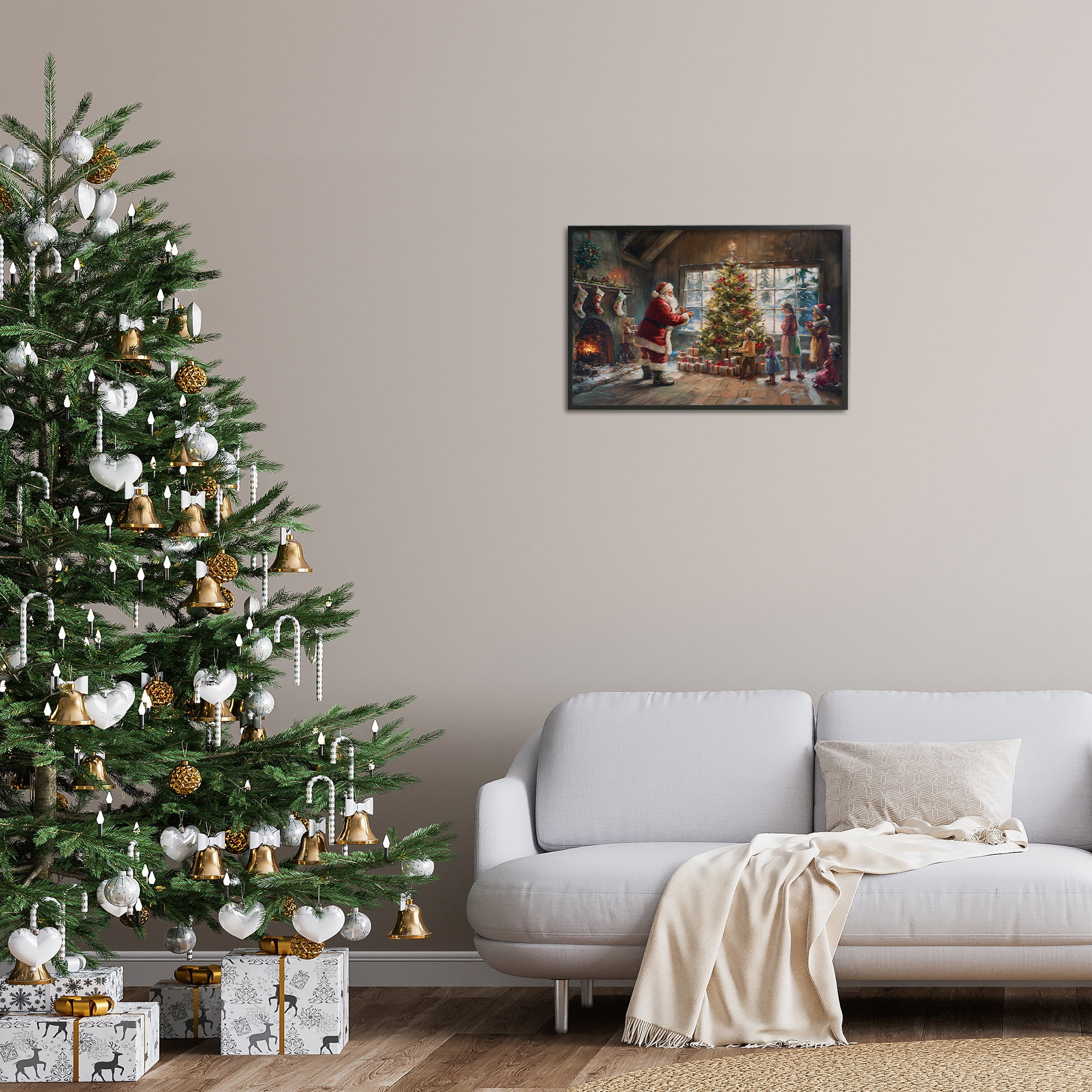 Stupell Industries Christmas Morning Family Holiday Painting Black Framed Art Prints Wall Art, 24 x 16