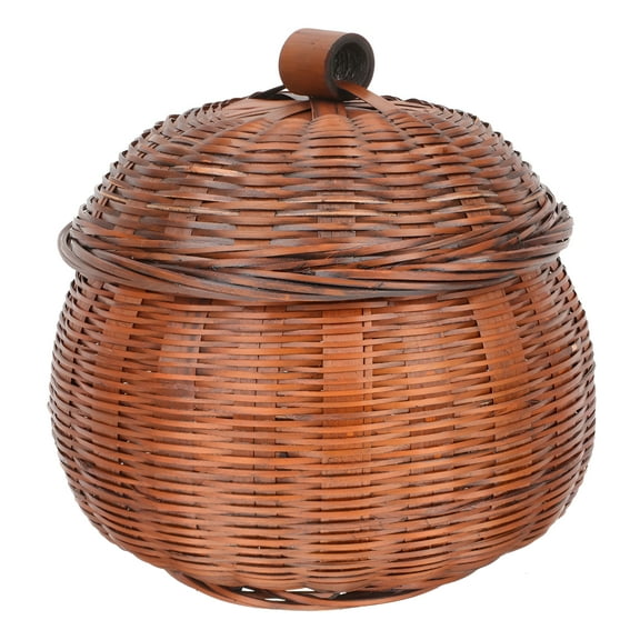 LAMIRO Rattan Storage Basket with Lid Round Wicker Organizer Bin Wicker Basket with Lid