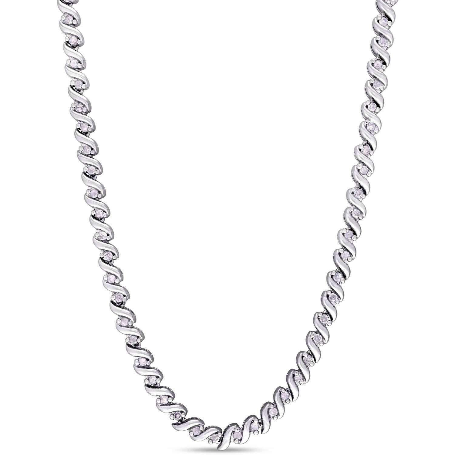 Miabella 1 Carat T.W. Diamond Sterling Silver Tennis Necklace, 17" by Miabella