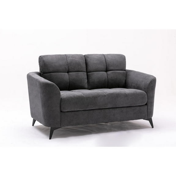 Callie Gray Woven Fabric Loveseat with Tufted Cushion and Metal Legs