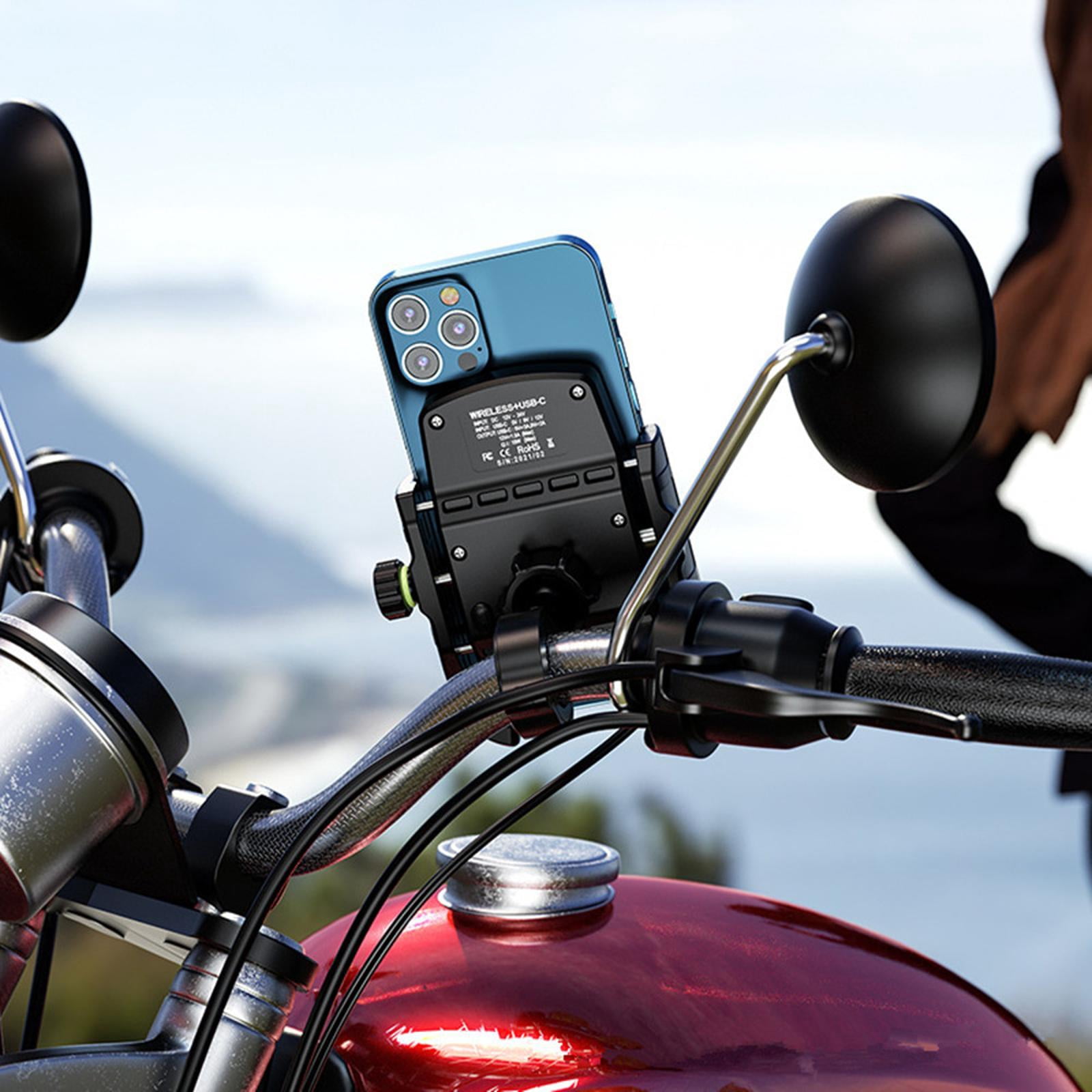 NATEFEMIN Motorcycle Phone Holder Charger Wireless 15W USB C 20W Fast Charging 360 Rotate Waterproof