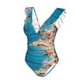 thumbnail image 4 of Yiaed Shells and Starfish Print Women's Ruffled One Piece Swimsuit V Neck Swimwear Slimming Monokini for Woman-Medium, 4 of 8