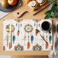 thumbnail image 2 of Boho Geometric Placemats Set of 6 Ethnic Feathers Patterns Retro Farmhouse Place Mats Indoor Wipeable Table Mats Washable Cloth Dining Table Placemats for Kitchen Holiday Party Home Decor 13x19 Inch, 2 of 9